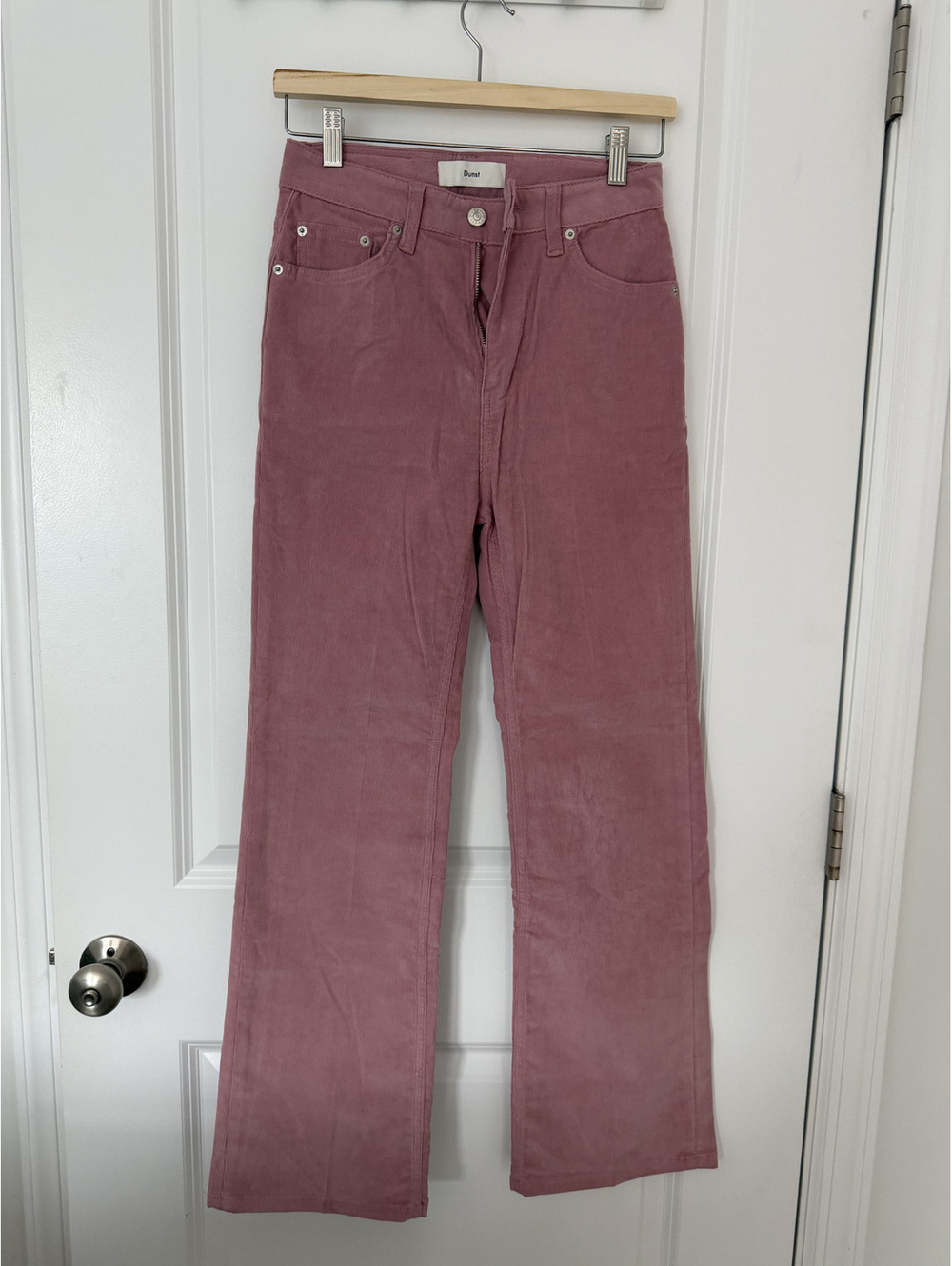 Dunst Pink Corduroy High-Waisted Straight Leg Pants